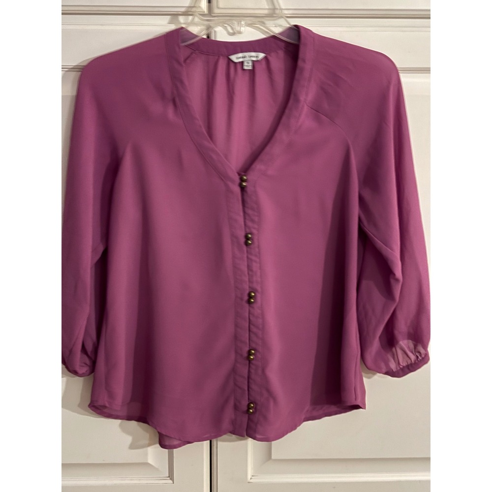Naked Zebra Magenta Purple V-Neck Chiffon Blouse 3/4‎ Sleeve Button Front Small